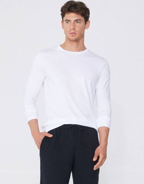 Tezenis 100% cotton long sleeve round neck top in white
