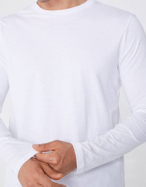 Tezenis 100% cotton long sleeve round neck top in white, 3 of 5