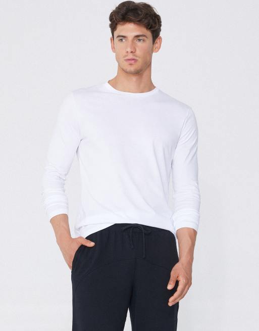 Tezenis 100% cotton long sleeve round neck top in white, 4 of 5