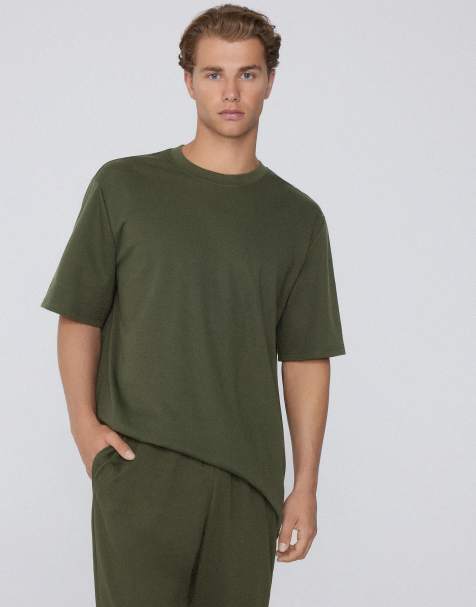 Tezenis 100% heavy cotton round neck t-shirt in military green - view 1