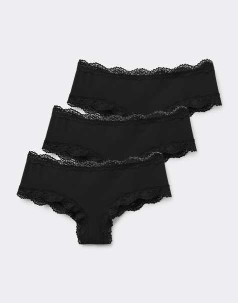 Tezenis 3-pack lace and microfibre knickers in black - view 1