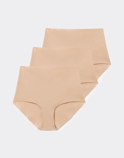 Tezenis 3 pack laser-cut french knickers in beige - view 1