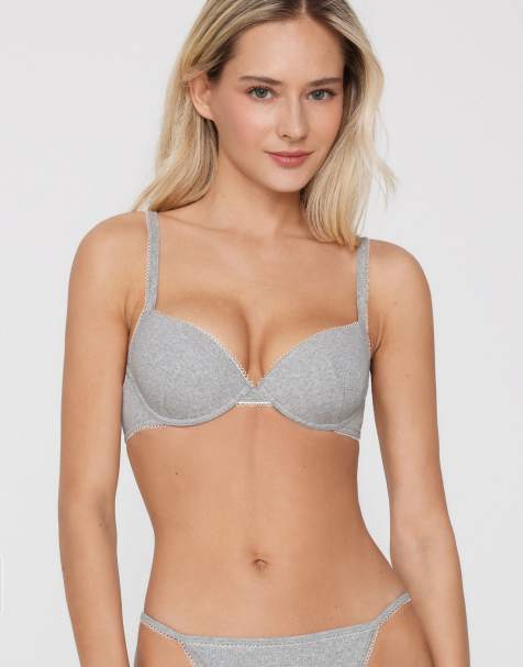 Tezenis Athens cotton cutie push-up bra in mottled light grey - view 1
