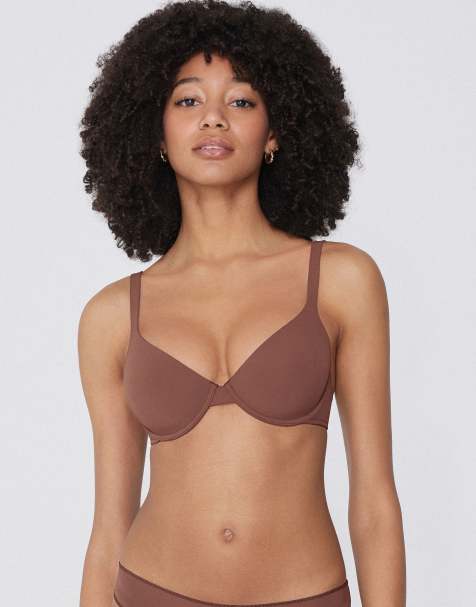 Tezenis Athens microfibre push-up bra in caramel dark beige