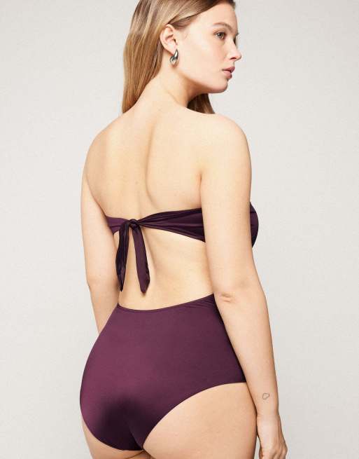 Tezenis bandeau ruched swimsuit in berries, 2 of 5