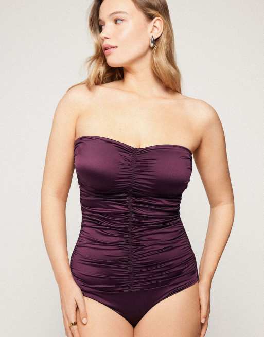 Tezenis bandeau ruched swimsuit in berries, 4 of 5