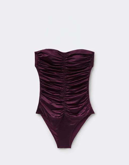 Tezenis bandeau ruched swimsuit in berries, 5 of 5