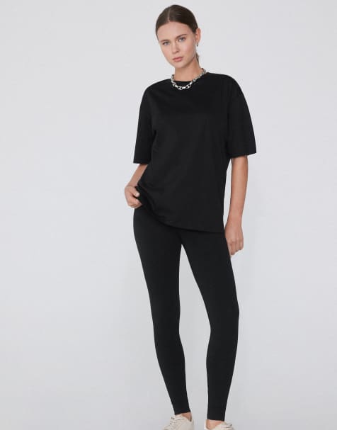 Tezenis Basic cotton leggings in black - view 1