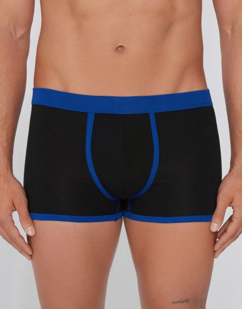 Tezenis Basic two-tone cotton boxers in black - view 1