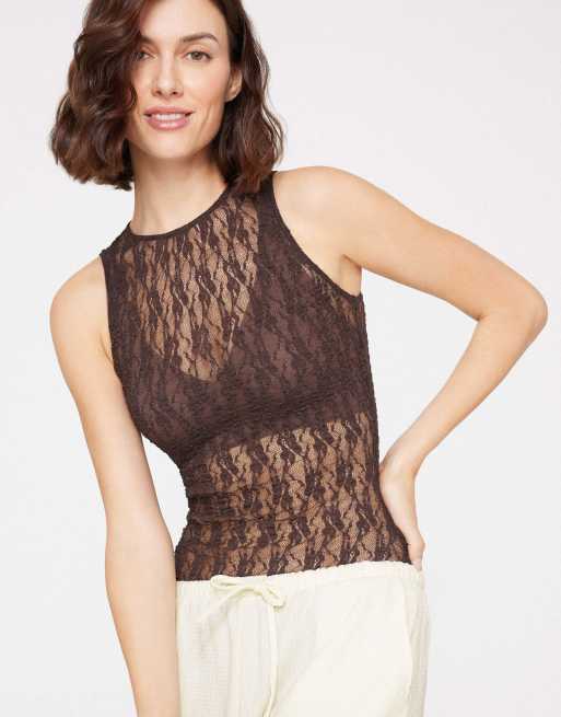 Tezenis Body with wide back straps in chocolate, 3 of 5