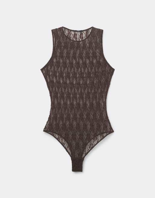 Tezenis Body with wide back straps in chocolate, 5 of 5