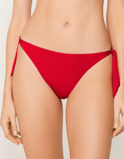 Tezenis Brazilian bikini bottoms with ties in red gloss - view 1
