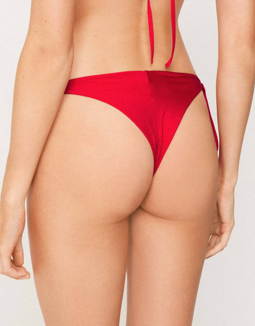 Tezenis Brazilian bikini bottoms with ties in red gloss, 2 of 5
