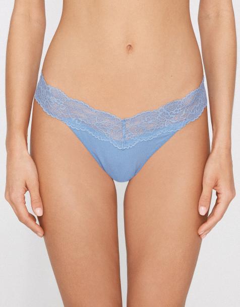 Tezenis Brazilian briefs in cotton and lace in delicate blue - view 1