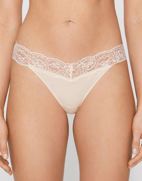 Tezenis Brazilian briefs in cotton and lace in ivory - view 1