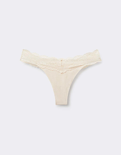 Tezenis Brazilian briefs in cotton and lace in ivory, 5 of 5