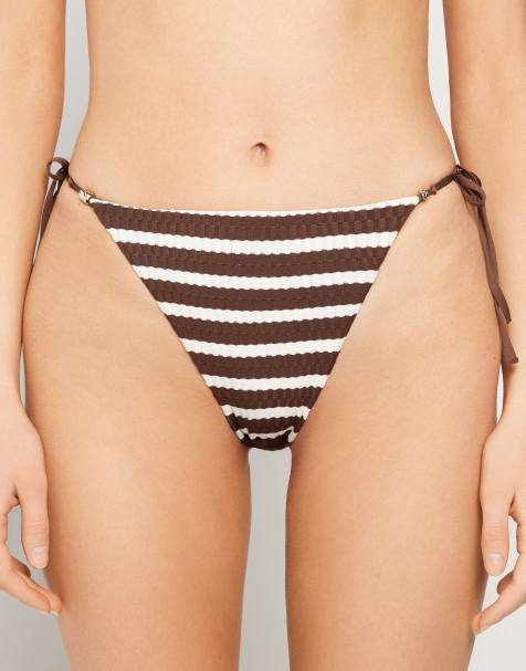Tezenis brazillian desert stripe bikini bottoms in brown/milk stripes - view 1