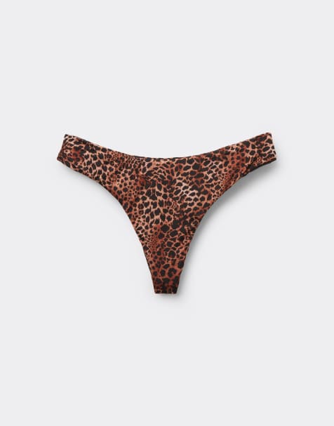 Tezenis brazillian savage sun bikini bottoms in brown leopard print - view 1