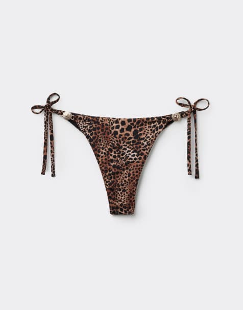 Tezenis brazillian savage sun bikini bottoms in brown leopard print - view 1