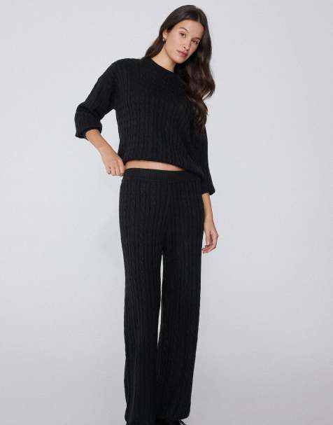 Tezenis Cable knit palazzo trousers in black - view 1