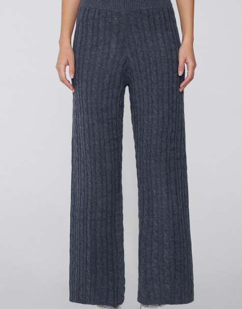 Tezenis Cable knit palazzo trousers in navy blue melange