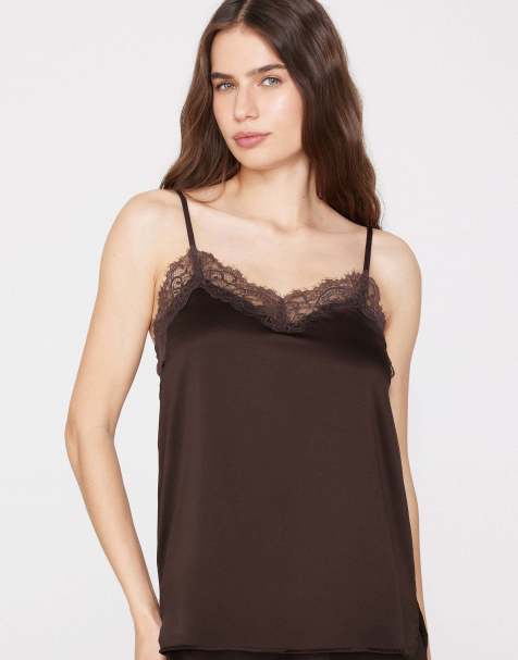Tezenis Camisole with narrow shoulder straps in chocolate - view 1