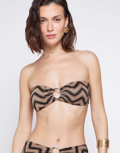 Tezenis chevron shine bandeau bikini top in gold chevron