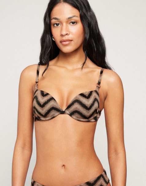 Tezenis Chevron shine push-up padded bikini top in gold chevron