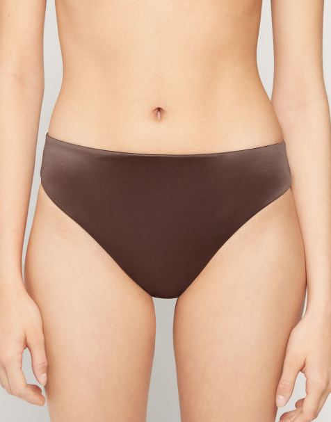 Tezenis Choco classic shiny glam bikini bottoms in choco milk - view 1