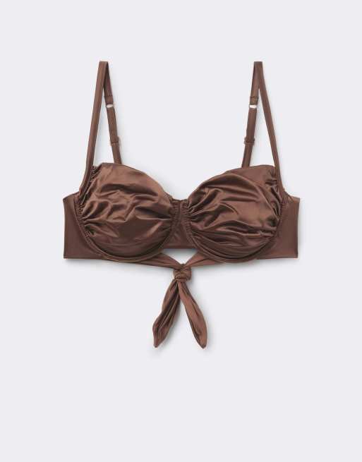 Tezenis Choco shiny glam balconette bikini top in choco milk, 5 of 5