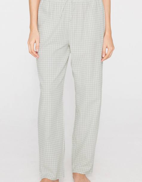 Tezenis Cotton canvas drawstring trousers in vichy dark mint - view 1