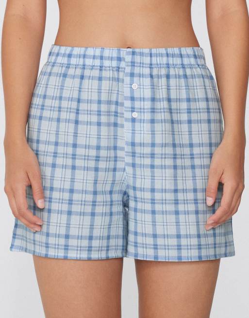 Tezenis Cotton canvas shorts in check light blue