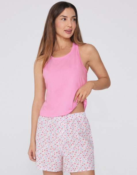 Tezenis Cotton canvas shorts in pale pink and white flowers - view 1