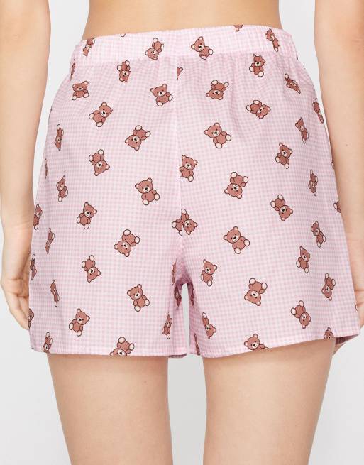Tezenis Cotton canvas shorts in pink gingham with teddies, 2 of 4