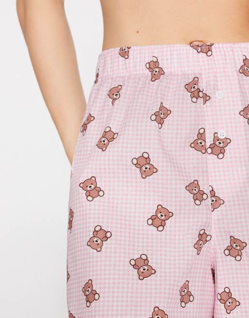 Tezenis Cotton canvas shorts in pink gingham with teddies, 3 of 4