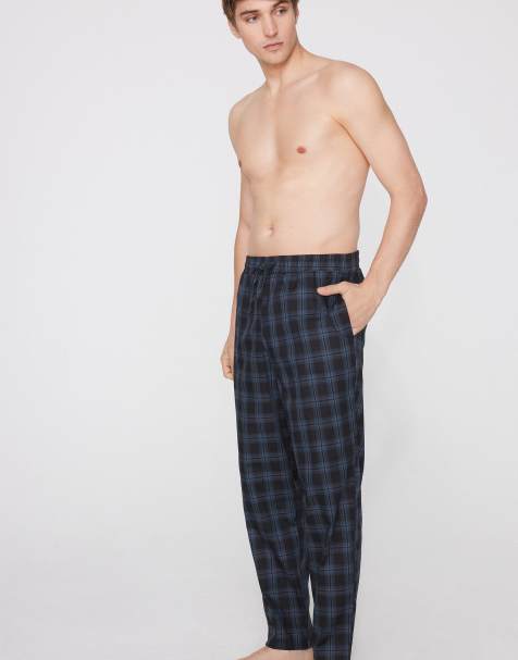 Tezenis Cotton canvas trousers with pockets in check denim deep blue - view 1