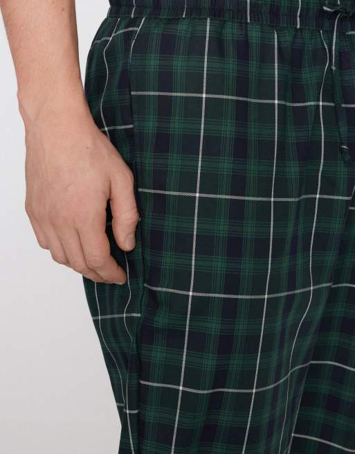 Tezenis Cotton canvas trousers with pockets in check verde blu, 2 of 4