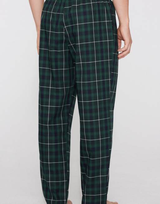Tezenis Cotton canvas trousers with pockets in check verde blu, 3 of 4