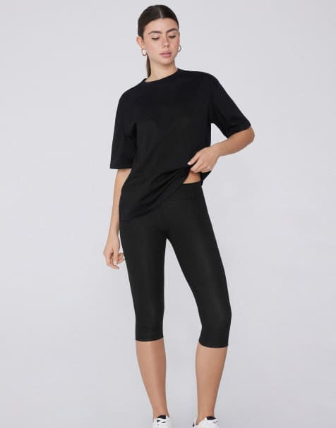 Tezenis Cotton capri leggings in black - view 1