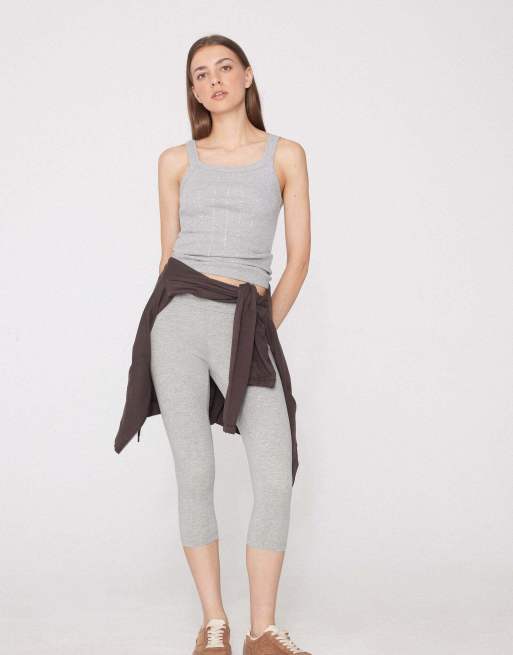 Tezenis Cotton capri leggings in mottled light grey, 4 of 6