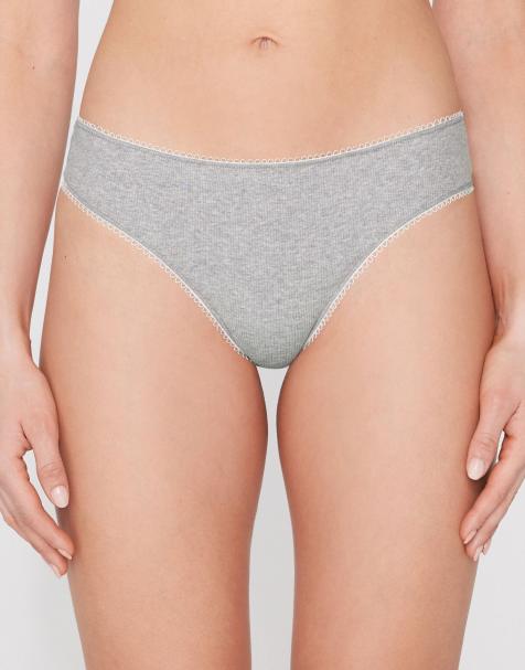 Tezenis Cotton cutie ribbed brazilian briefs in mottled light grey - view 1