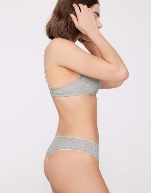 Tezenis Cotton cutie ribbed brazilian briefs in mottled light grey, 4 of 5