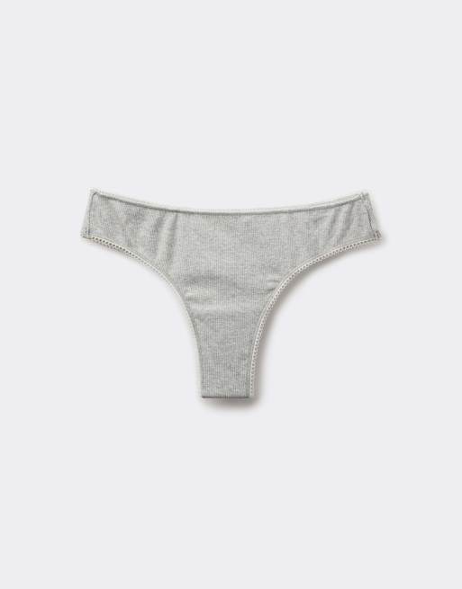 Tezenis Cotton cutie ribbed brazilian briefs in mottled light grey, 5 of 5