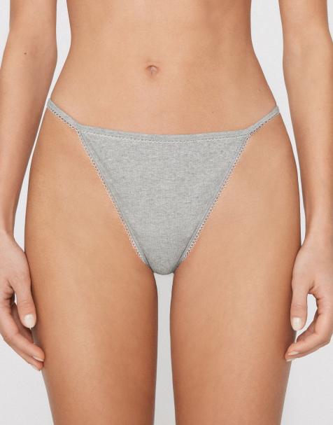 Tezenis Cotton cutie tanga panel g-string in mottled light grey - view 1