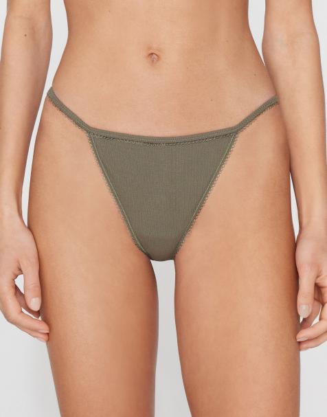 Tezenis Cotton cutie tanga panel g-string in pastel military - view 1