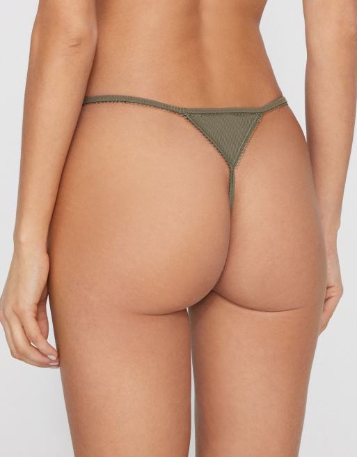 Tezenis Cotton cutie tanga panel g-string in pastel military, 2 of 5