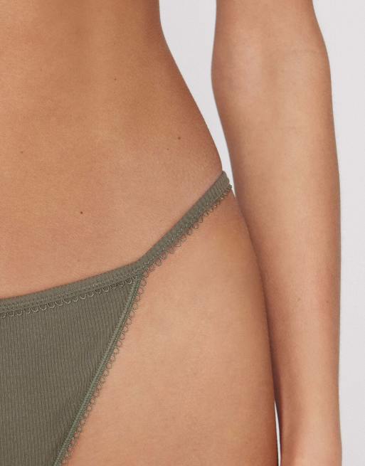 Tezenis Cotton cutie tanga panel g-string in pastel military, 3 of 5