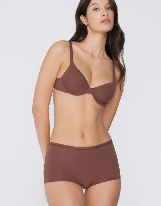 Tezenis Cotton french knickers in caramel dark beige, 2 of 4