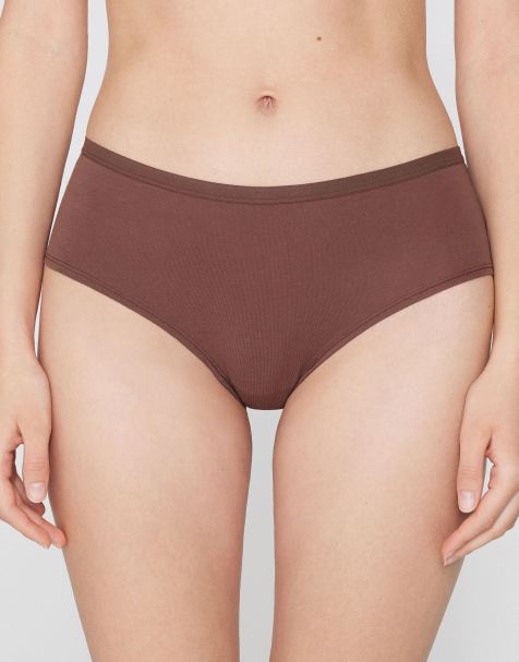 Tezenis Cotton french knickers in caramel dark beige - view 1