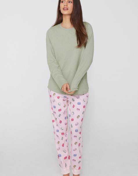 Tezenis Cotton modal long sleeve round neck top in dark mint - view 1